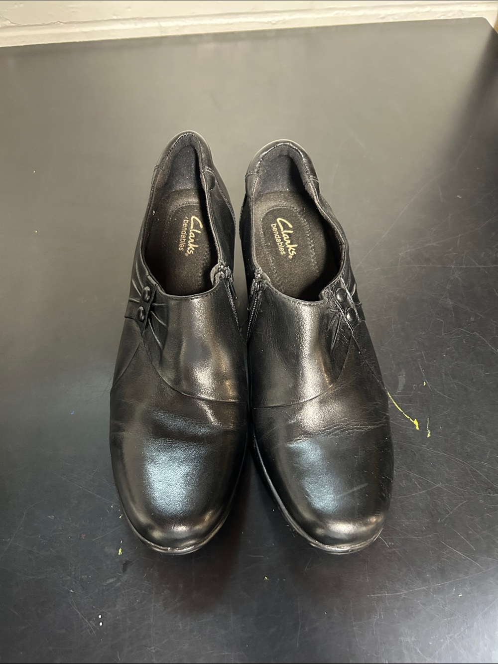 Clarks Women’s Black Leather Slip-On Loafers